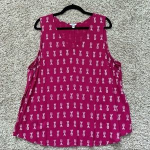 Sonoma Magenta/White Pineapple Print V-neck Tank